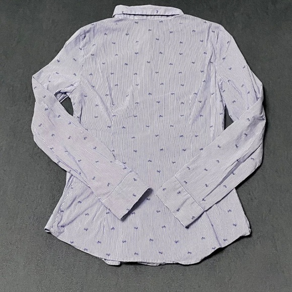 Zara Basic Collection Blue Stripe Bicycle Long Sleeve Button Up Shirt Womens M - Picture 2 of 5